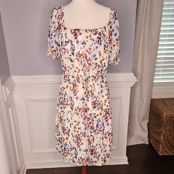 Banana Republic Puff-Sleeve Square-Neck Fit-and-Flare Dress NWT - Picture 1 of 9